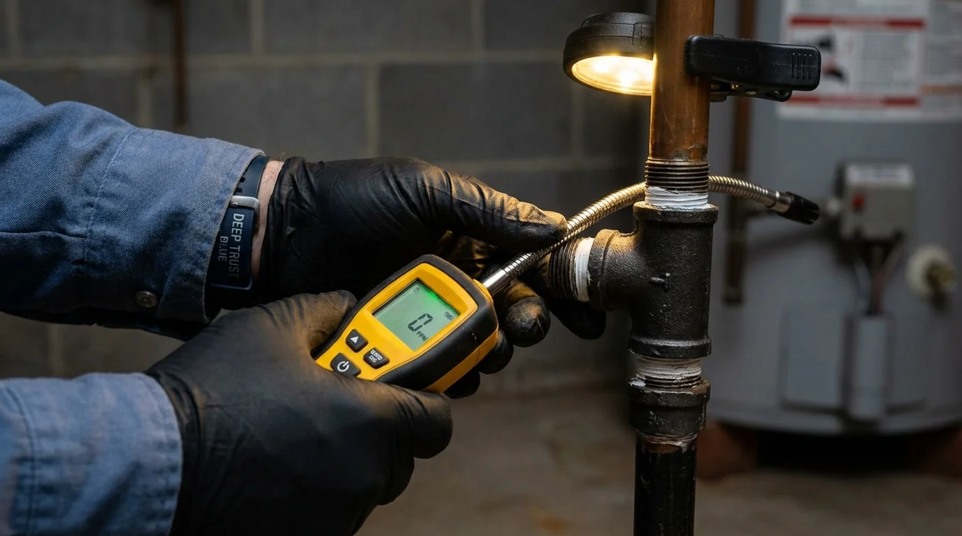 Gas leak detection with electronic sniffer by Johns Plumbing LLC in Dumont