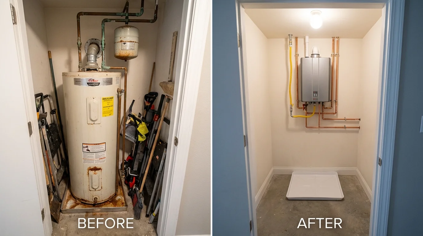 Tank water heater versus wall-mounted tankless unit comparison for Dumont, NJ homeowners