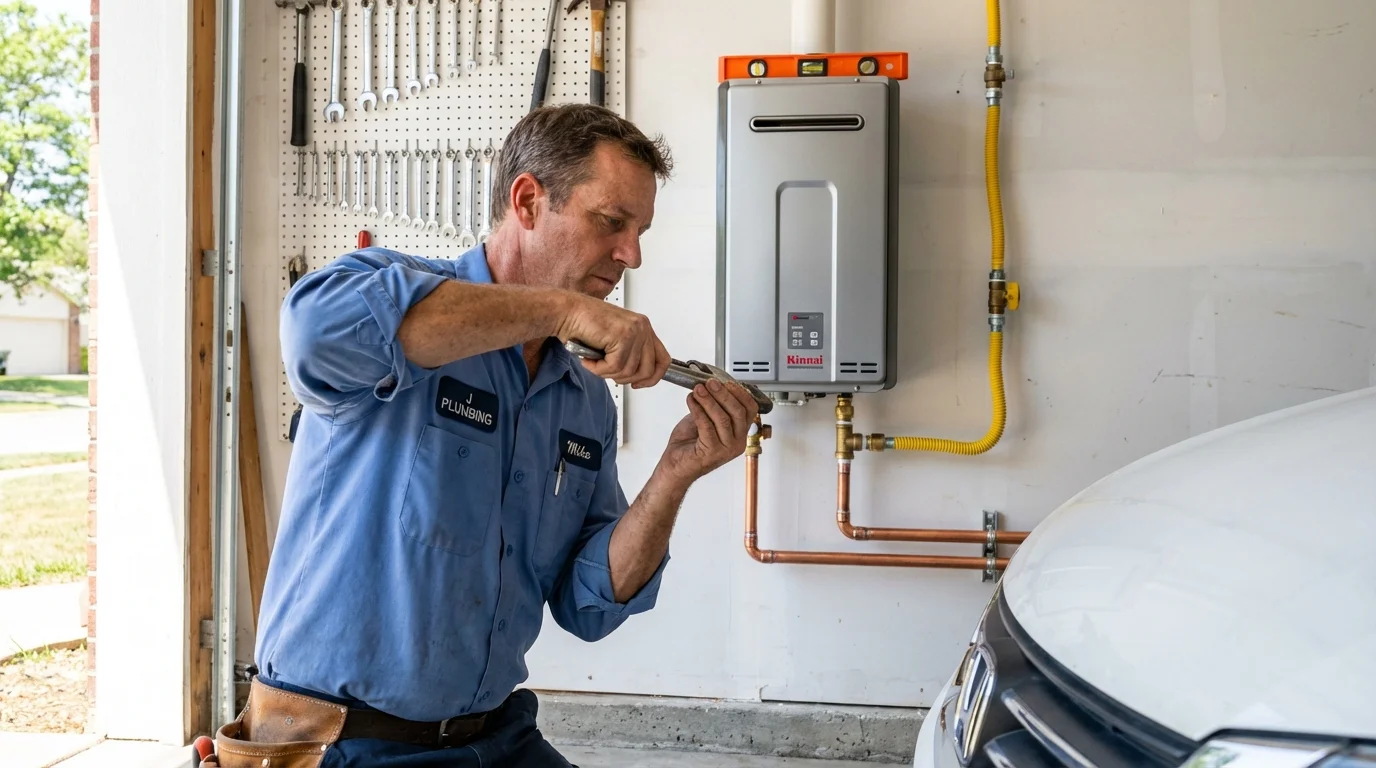Tankless water heater installation by a Johns Plumbing LLC plumber in Dumont